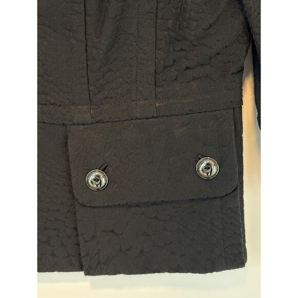 St John Embossed Textured Blazer Jacket Zip Front 1/2 Sleeve Pockets Black Sz 10 - Picture 8 of 15